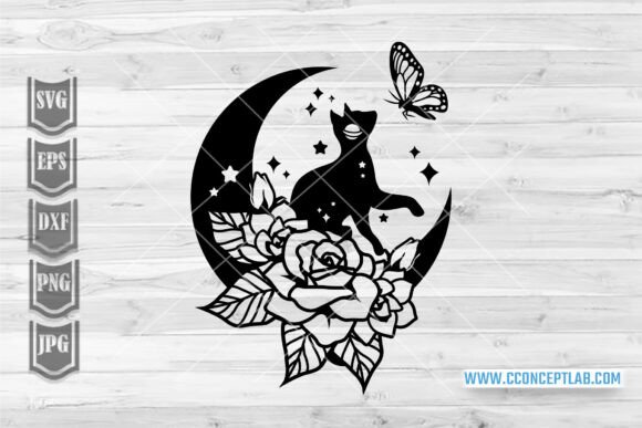 Celestial Moon Cat Floral Svg Review