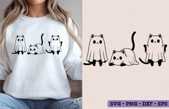 Cute Halloween Ghost Cat PNG SVG Spooky Review