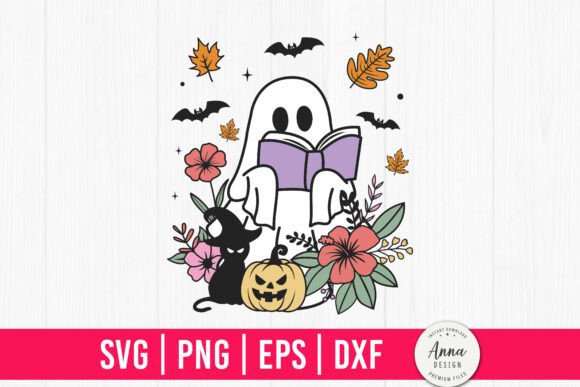 Halloween Floral Ghost Cat Book SVG Review
